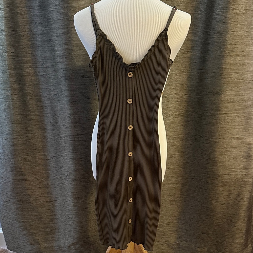 Derek Heart Backless Olive Green Striped Dress